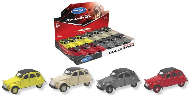 WELLY – Citroen 2CV Soft Top – Modellino cm12 c/porte apribili – c/pull-back and go In espo da 12pz (xcm) 4ass…x12…x48